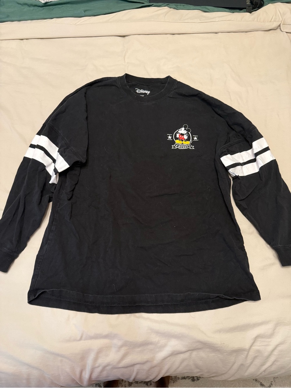 Disney Black Long-Sleeve Mickey Mouse Striped Sleeve Tee
